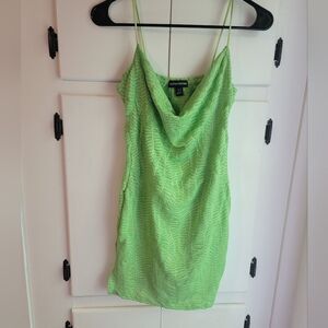 Pretty Little Thing Lime Textured Cowl Neck Strappy Ruched Shift Dress 10